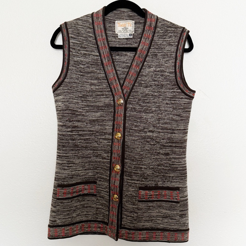 Vintage 60s 70s 100% Wool Cardigan Vest by Tokki Tu - Picture 6 of 6